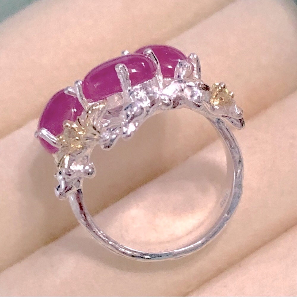 Unique Star Ruby Ring925 Sterling Silver & Goldsi… - image 7